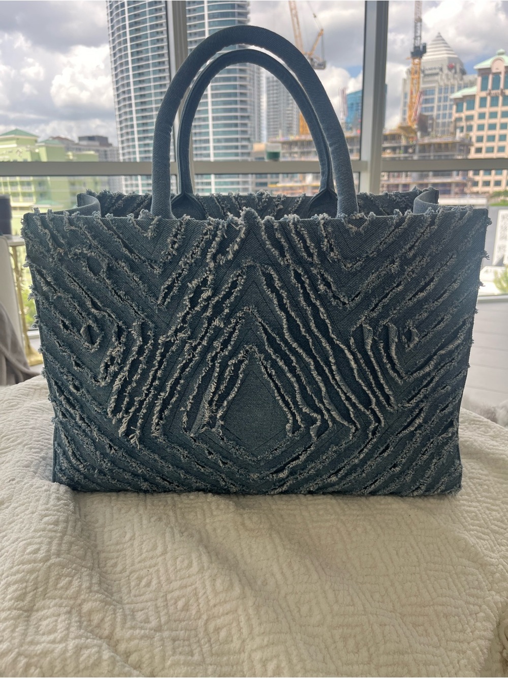 Missy Chevron Jean Handbag handcrafted in India from a boutique at the Ritz